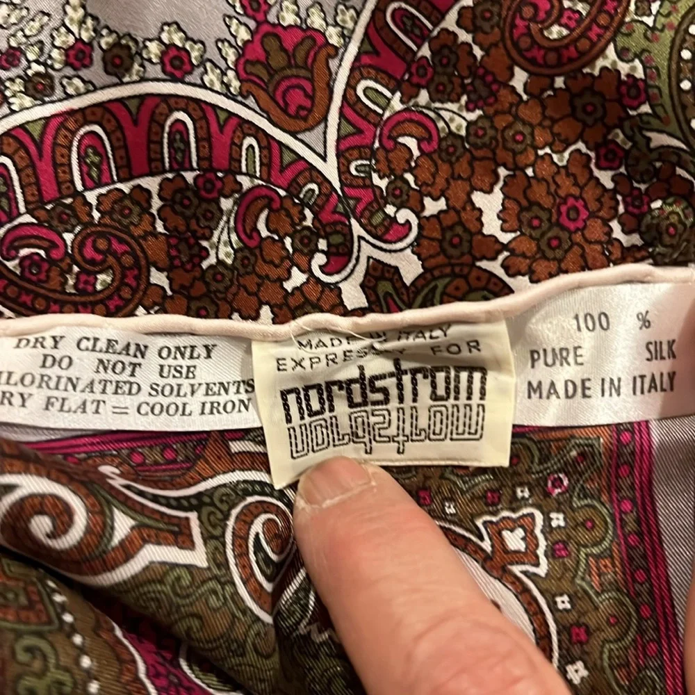 Vintage Nordstrom made in Italy 100% silk paisley square scarf 26”